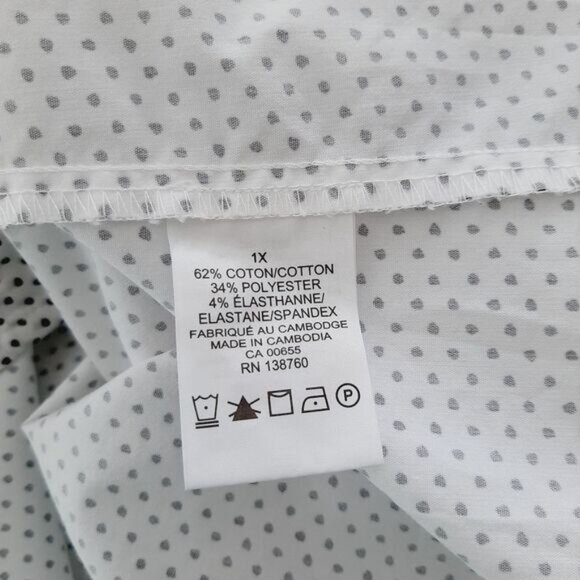 IN EVERY STORY Penningtons Utility Sleeve Button Down Shirt Polka Dot B&W Sz 1X - Picture 15 of 16
